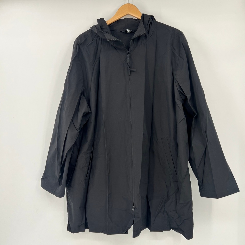 Eileen Fisher Woman Black Hooded Zip Front Jacket Cotton Nylon Plus Size 2X